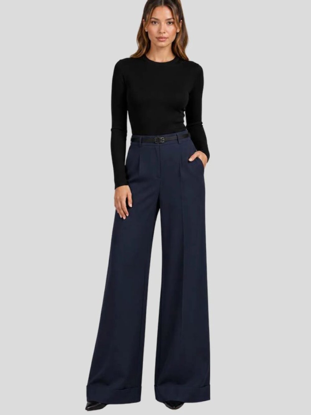 n:PHILANTHROPY Vogue Belted Wide Leg Cropped Pants Navy Blue Size Small NWT
